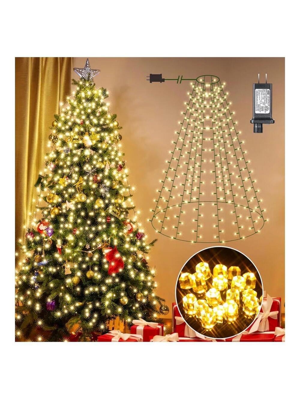 Warm White Christmas Tree Lights - 400 LED, 8 Modes, Waterproof, Timer & Memory